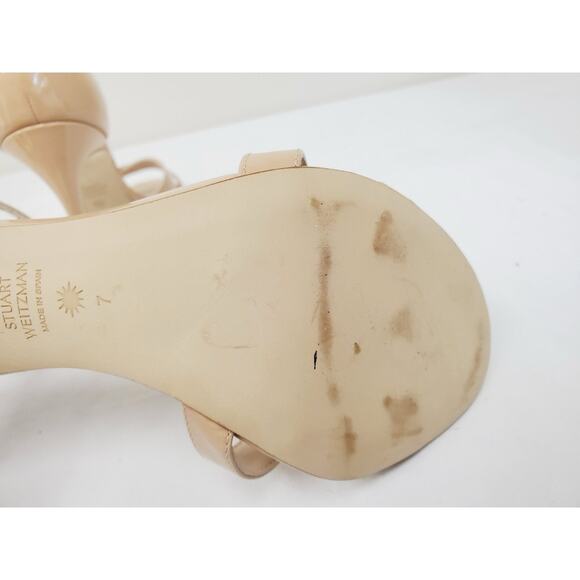 Stuart Weitzman Nudist Sandals Tan Patent Leather Size 7 - Picture 7 of 9